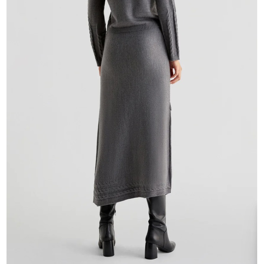 Scalpers Asy Crossed Scrub Cable Knit Skirt Crossover Hem Grey Melange Size Xs — image 2 of 8